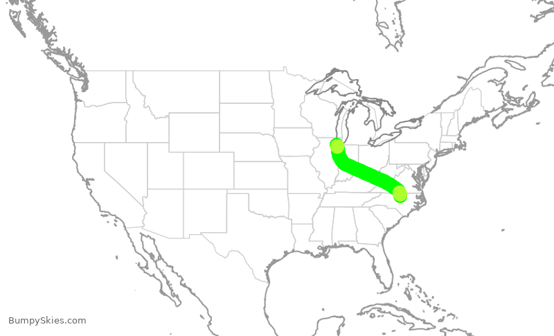Turbulence forecast map for SWA4462, MDW to RDU