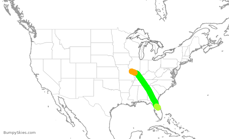 Turbulence forecast map for SWA4462, STL to MCO