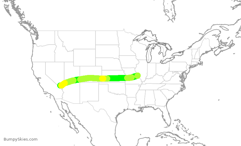 Turbulence forecast map for SWA4472, STL to LAS