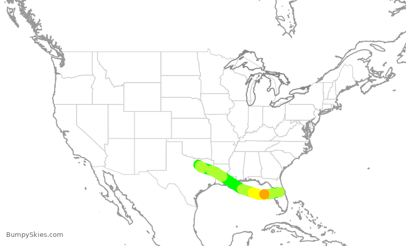 Turbulence forecast map for SWA4478, MCO to DAL