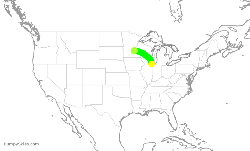 Turbulence forecast map for SWA4479, MDW to MSP