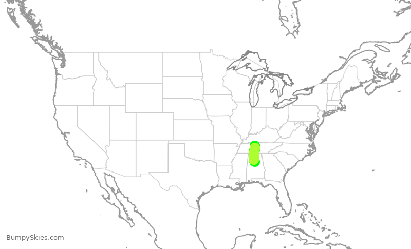 Turbulence forecast map for SWA447, BNA to BHM