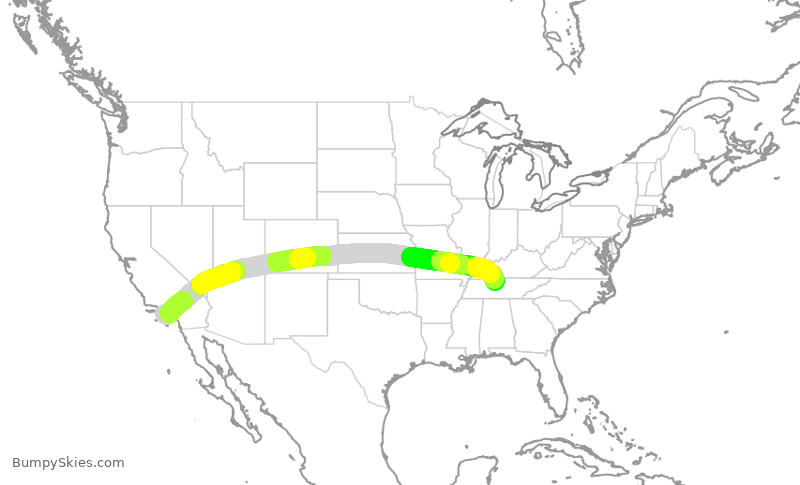 Turbulence forecast map for SWA4492, LAX to BNA