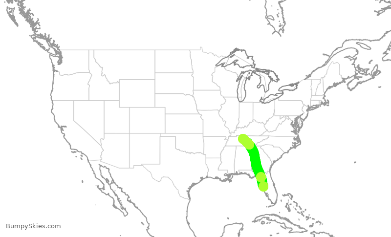 Turbulence forecast map for SWA4496, TPA to BNA