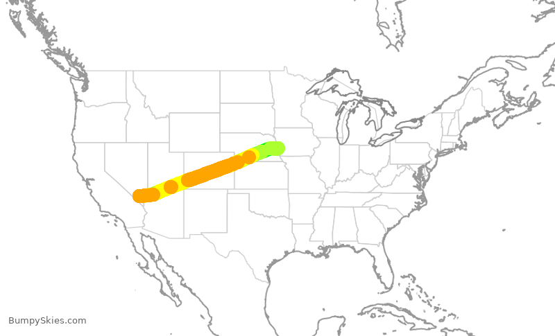 Turbulence forecast map for SWA4499, LAS to OMA