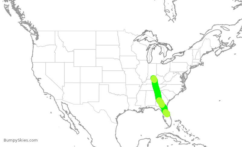 Turbulence forecast map for SWA4502, SDF to MCO