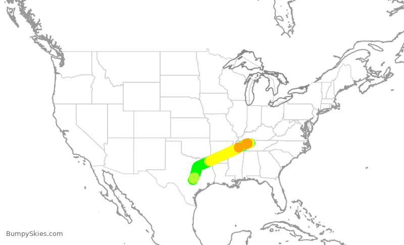 Turbulence forecast map for SWA450, BNA to AUS