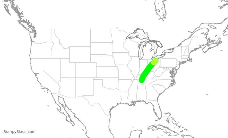 Turbulence forecast map for SWA4511, BNA to CLE