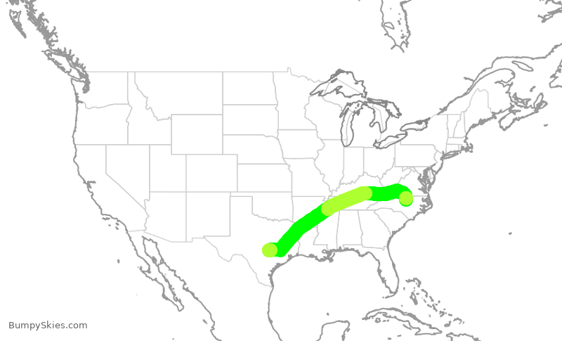 Turbulence forecast map for SWA4516, AUS to RDU