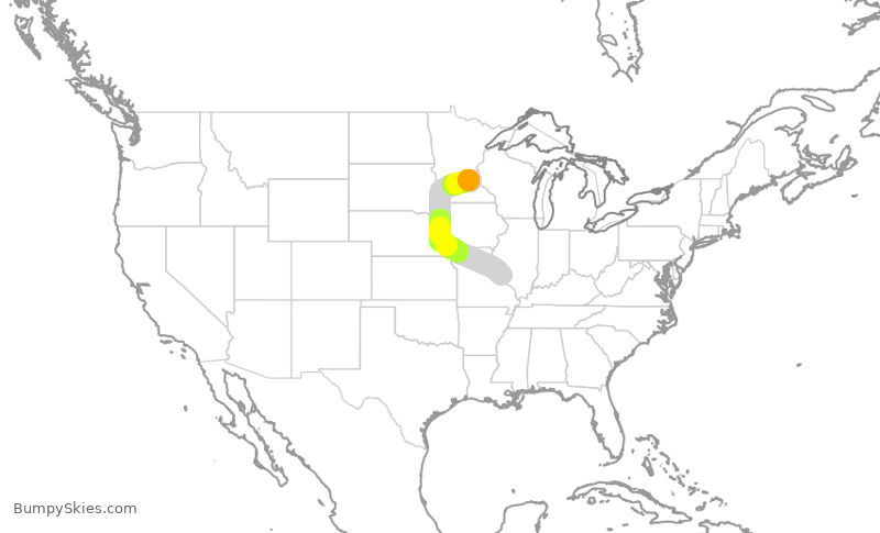 Turbulence forecast map for SWA4522, STL to MSP