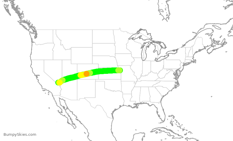 Turbulence forecast map for SWA4532, MCI to LAS