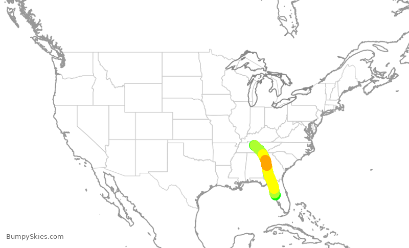 Turbulence forecast map for SWA4534, TPA to BNA