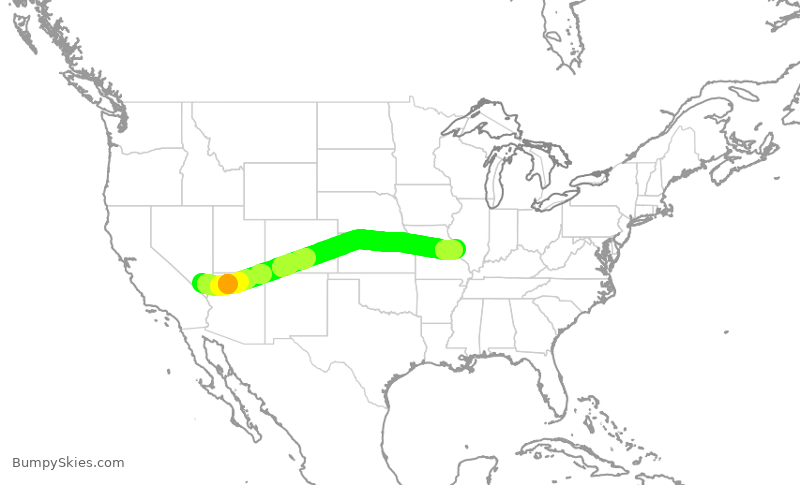 Turbulence forecast map for SWA4539, LAS to STL