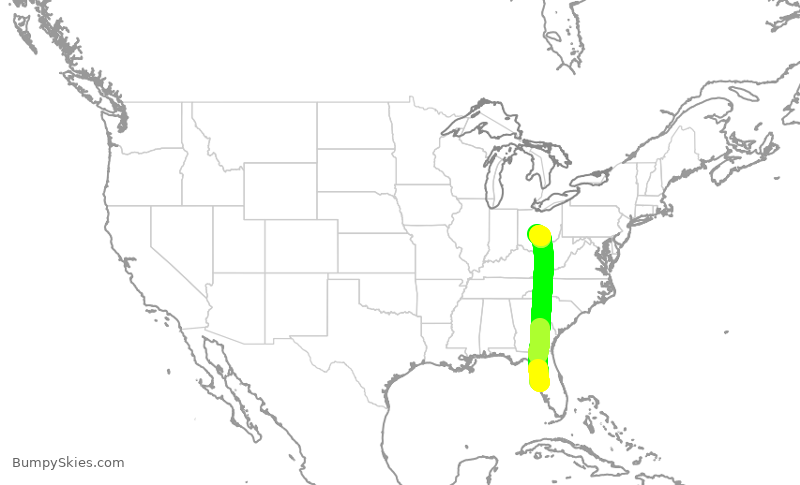 Turbulence forecast map for SWA4548, TPA to CMH