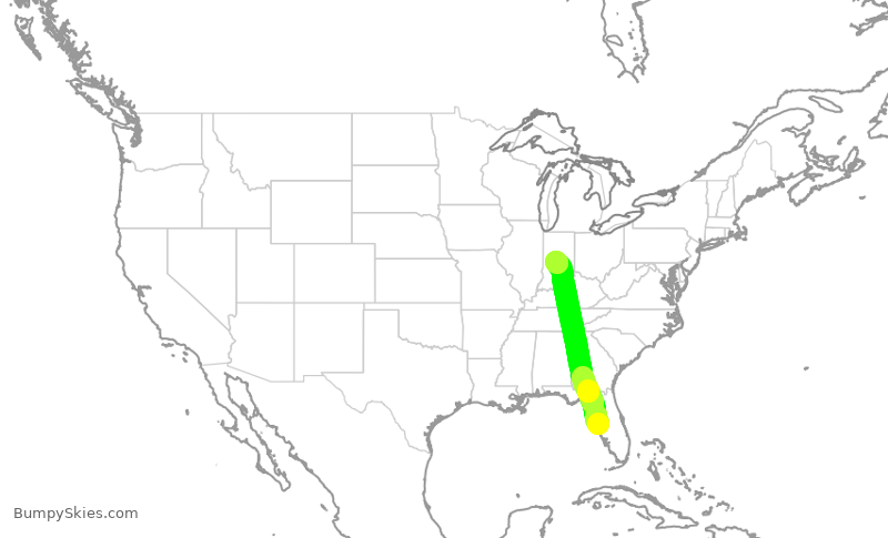 Turbulence forecast map for SWA4562, TPA to IND