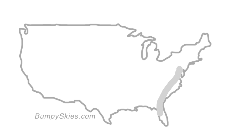 Map of continental US with illustrated flight path and turbulence forecast (described in text below)