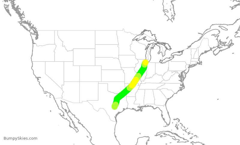 Turbulence forecast map for SWA4568, MDW to AUS