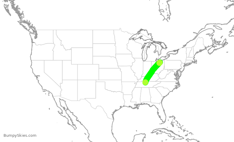 Turbulence forecast map for SWA4571, BNA to CLE