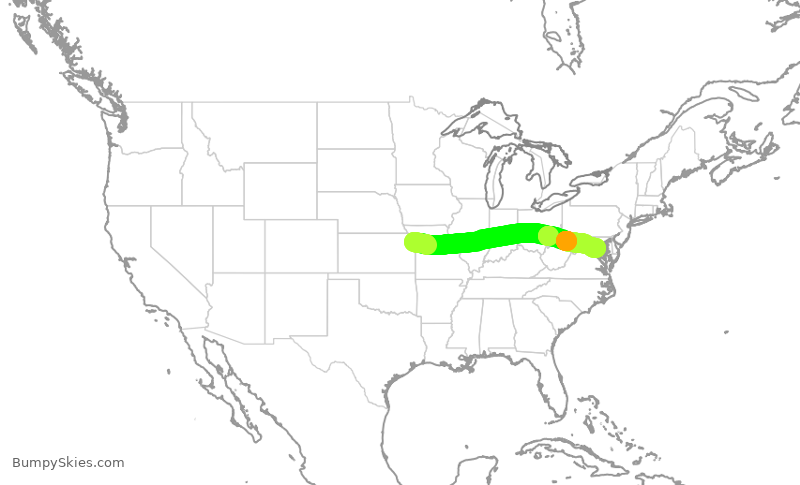 Turbulence forecast map for SWA458, MCI to DCA