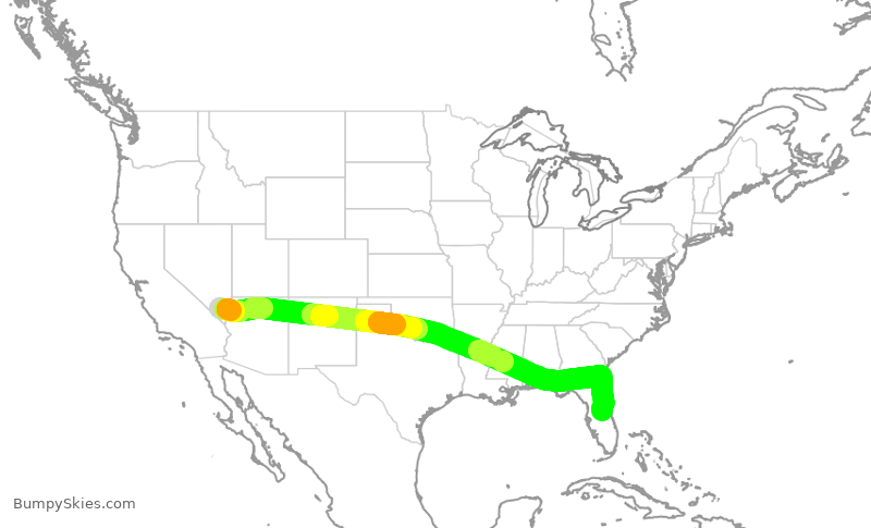 Turbulence forecast map for SWA4590, LAS to MCO