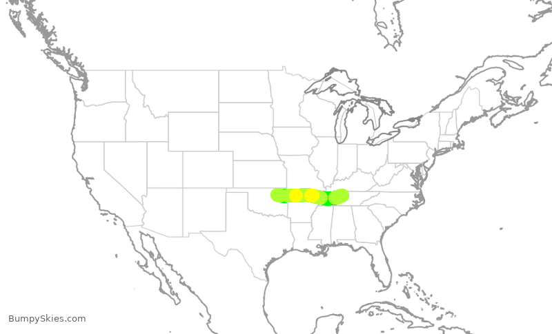 Turbulence forecast map for SWA4590, TUL to BNA
