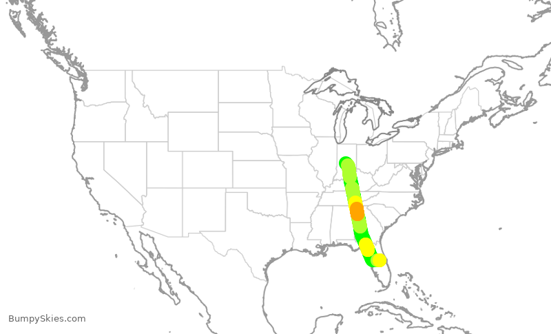 Turbulence forecast map for SWA4591, MCO to IND