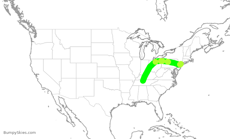 Turbulence forecast map for SWA4592, BNA to LGA