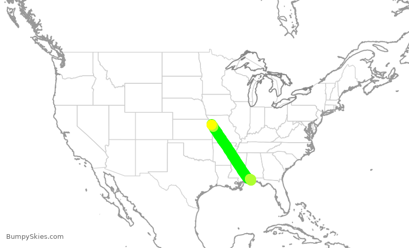 Turbulence forecast map for SWA4593, MCI to PNS