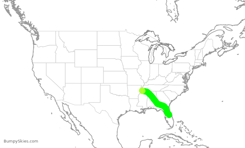 Turbulence forecast map for SWA4596, MEM to MCO
