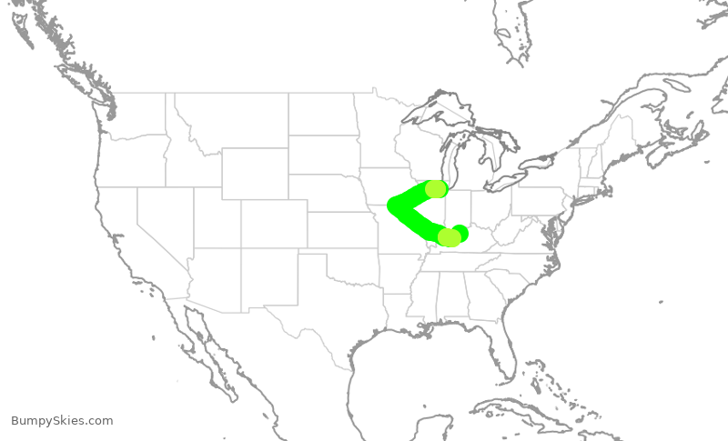 Turbulence forecast map for SWA4597, MDW to SDF