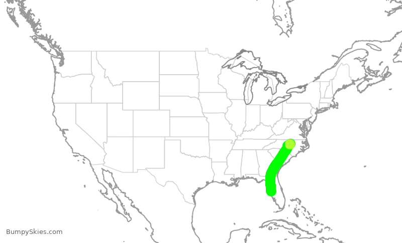 Turbulence forecast map for SWA4605, TPA to RDU