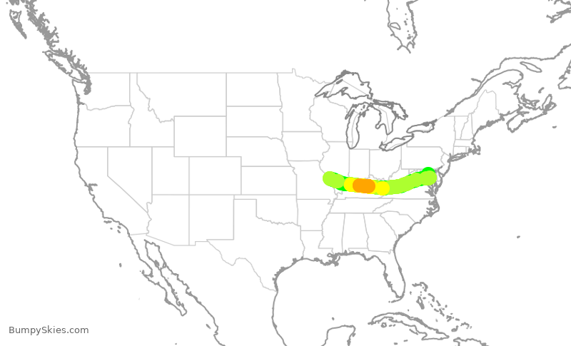 Turbulence forecast map for SWA4614, STL to BWI