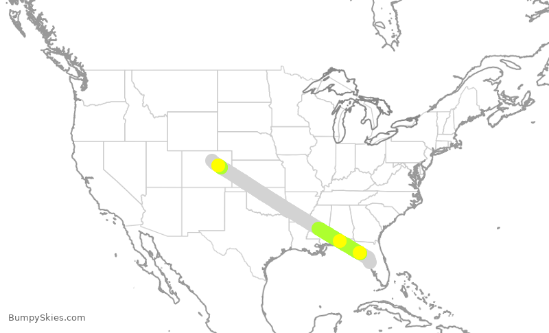 Turbulence forecast map for SWA4620, TPA to DEN