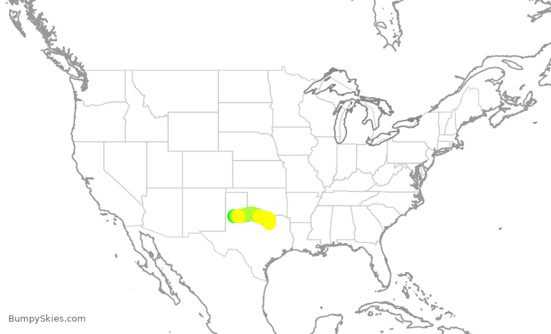 Turbulence forecast map for SWA4622, LBB to DAL