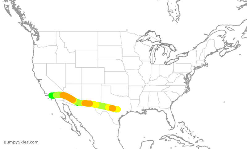 Turbulence forecast map for SWA4627, AUS to LAX