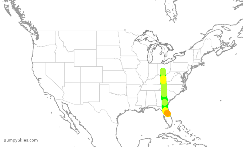 Turbulence forecast map for SWA4629, CMH to MCO