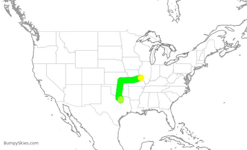 Turbulence forecast map for SWA4632, STL to DAL
