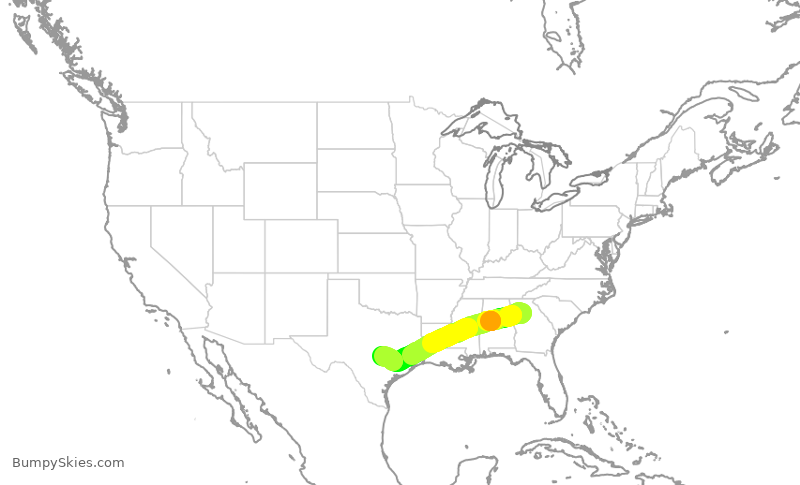Turbulence forecast map for SWA4636, ATL to AUS