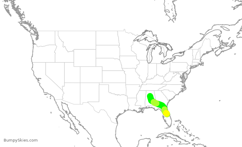 Turbulence forecast map for SWA463, BHM to MCO