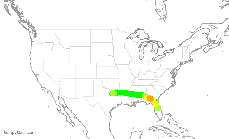Turbulence forecast map for SWA463, DAL to MCO