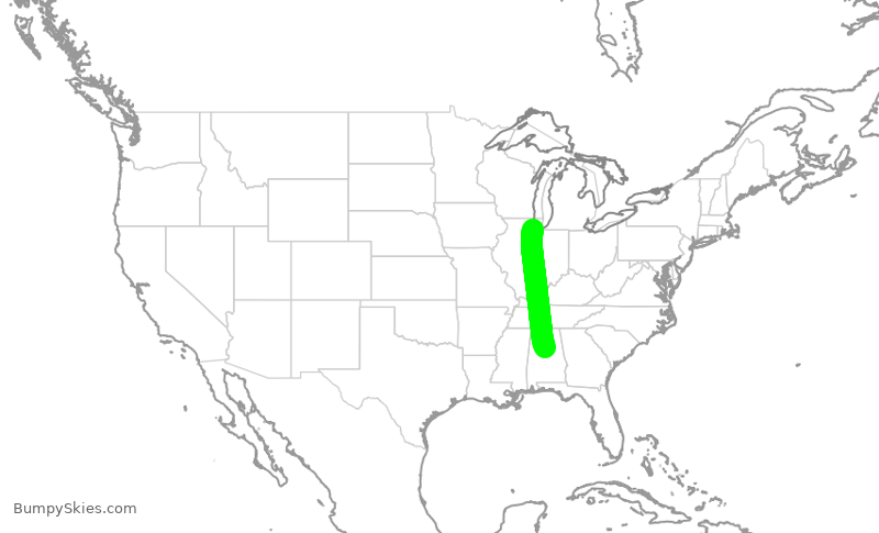 Turbulence forecast map for SWA463, MDW to BHM