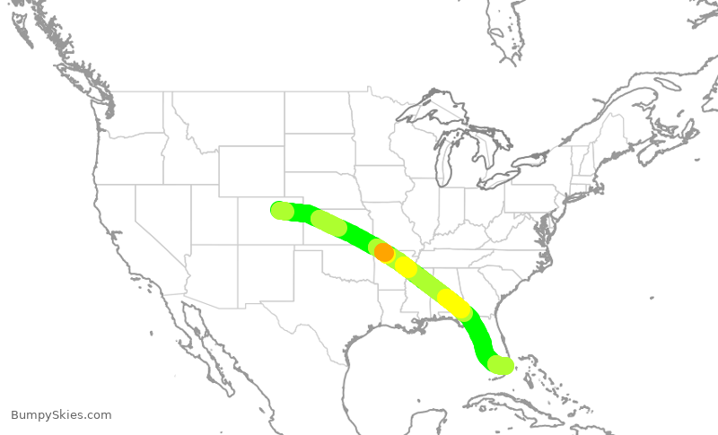 Turbulence forecast map for SWA4641, DEN to MIA