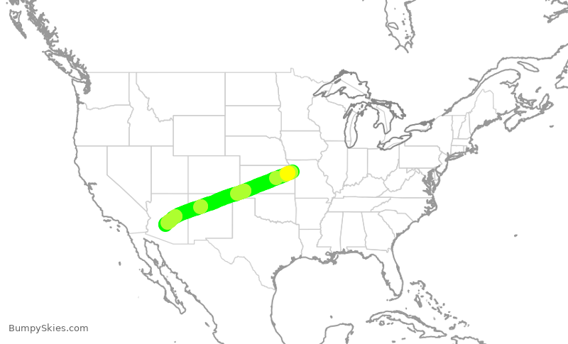 Turbulence forecast map for SWA4651, MCI to PHX