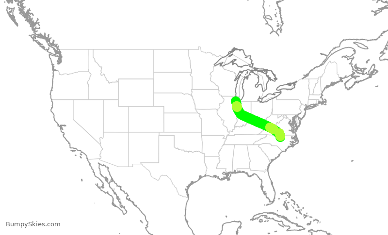 Turbulence forecast map for SWA4653, MDW to RDU