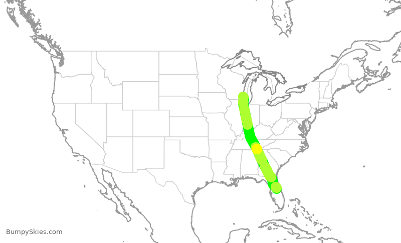 Turbulence forecast map for SWA4660, MKE to MCO