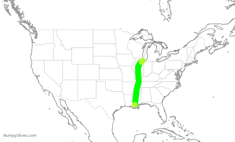 Turbulence forecast map for SWA4664, MSY to MDW