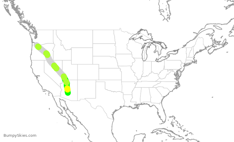 Turbulence forecast map for SWA4666, PDX to PHX