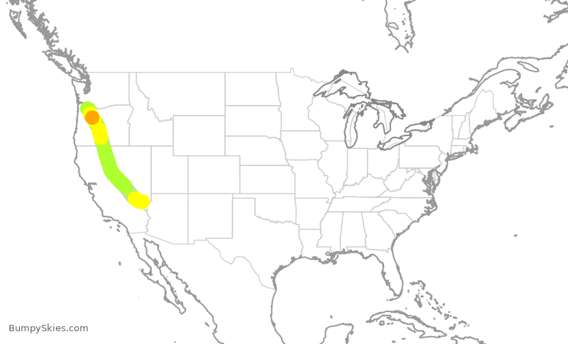 Turbulence forecast map for SWA4672, PDX to LAS