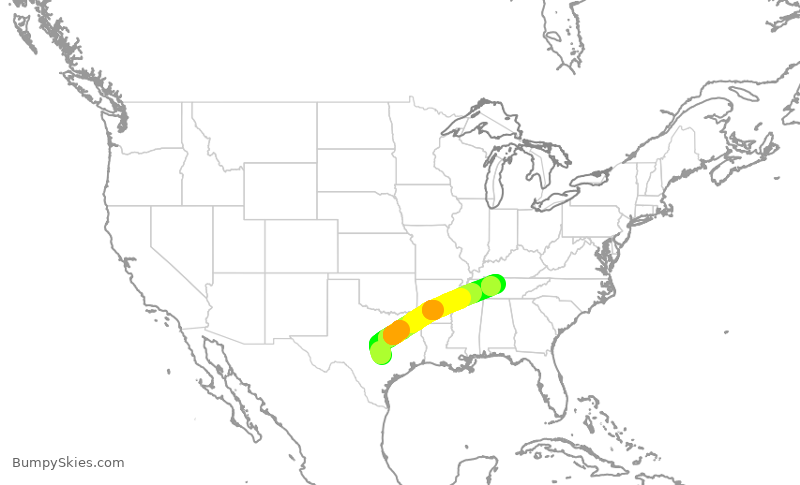 Turbulence forecast map for SWA4675, AUS to BNA