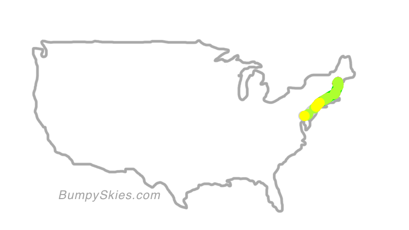 Map of continental US with illustrated flight path and turbulence forecast (described in text below)